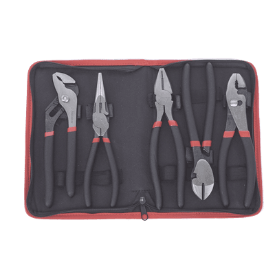 Juego de Pinzas / 5 Piezas / 8" (203.2 mm) / Acero / Mango Antiderrapante / Estuche Plástico