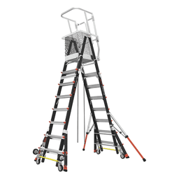 Escalera de Fibra de Vidrio con Jaula / Ajuste de Altura 8' a 14' (2.44 a 4.27 m) / Carga Máxima 170 kg (375 lb) / Nivelación en Ruedas Ratchet™ / Peso 58.5 kg (129 lb)
