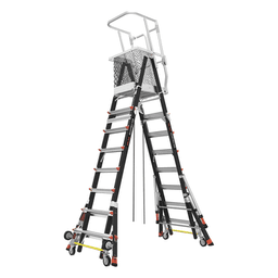 Escalera de Fibra de Vidrio con Jaula / Ajuste de Altura 8' a 14' (2.44 a 4.27 m) / Carga Máxima 170 kg (375 lb) / Nivelación en Ruedas Ratchet™ / Peso 58.5 kg (129 lb)