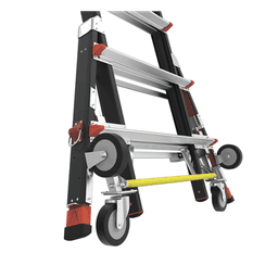 Escalera de Fibra de Vidrio con Jaula / Ajuste de Altura 8' a 14' (2.44 a 4.27 m) / Carga Máxima 170 kg (375 lb) / Nivelación en Ruedas Ratchet™ / Peso 58.5 kg (129 lb)
