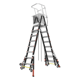 Escalera de Fibra de Vidrio con Jaula / Ajuste de Altura 8' a 14' (2.44 a 4.27 m) / Carga Máxima 170 kg (375 lb) / Nivelación en Ruedas Ratchet™ / Peso 58.5 kg (129 lb)
