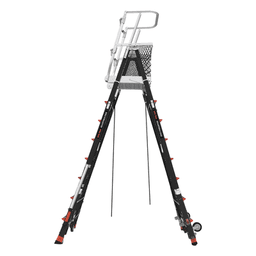 Escalera de Fibra de Vidrio con Jaula / Ajuste de Altura 8' a 14' (2.44 a 4.27 m) / Carga Máxima 170 kg (375 lb) / Nivelación en Ruedas Ratchet™ / Peso 58.5 kg (129 lb)