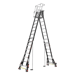 Escalera de Fibra de Vidrio con Jaula / Ajuste de Altura 8' a 14' (2.44 a 4.27 m) / Carga Máxima 170 kg (375 lb) / Nivelación en Ruedas Ratchet™ / Peso 58.5 kg (129 lb)
