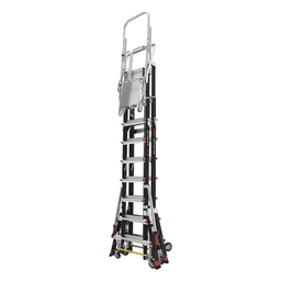 Escalera de Fibra de Vidrio con Jaula / Ajuste de Altura 8' a 14' (2.44 a 4.27 m) / Carga Máxima 170 kg (375 lb) / Nivelación en Ruedas Ratchet™ / Peso 58.5 kg (129 lb)