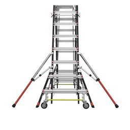 Escalera de Fibra de Vidrio con Jaula / Ajuste de Altura 8' a 14' (2.44 a 4.27 m) / Carga Máxima 170 kg (375 lb) / Nivelación en Ruedas Ratchet™ / Peso 58.5 kg (129 lb)