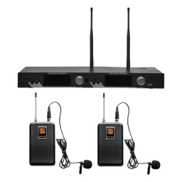 Kit de Micrófonía Inalámbrica UHF / 2 Micrófonos Lavalier / 200 Canales / Alcance 100 m (328 ft) / 15 Horas de Batería / Pantalla LCD