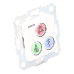 Módulo de Botones para Llamada Paciente-Enfermera / 3 Teclas Iluminadas / Lector RFID 125 KHz / BUS RS485 / Instalación Empotrada 2x2 pulgadas o Superficie