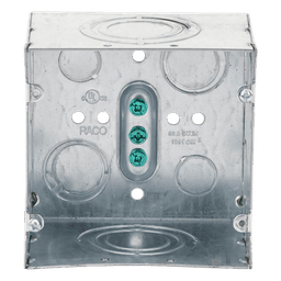 Caja de Conexión Cuadrada / Acero Soldado / 4.69 x 4.69 in / Profundidad 3-1/4 in (82.55 mm) / 66.7 in³ / Entradas 1/2" a 2" / UL Listed