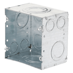 Caja de Conexión Cuadrada / Acero Soldado / 4.69 x 4.69 in / Profundidad 3-1/4 in (82.55 mm) / 66.7 in³ / Entradas 1/2" a 2" / UL Listed
