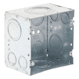 Caja de Conexión Cuadrada / Acero Soldado / 4.69 x 4.69 in / Profundidad 3-1/4 in (82.55 mm) / 66.7 in³ / Entradas 1/2" a 2" / UL Listed