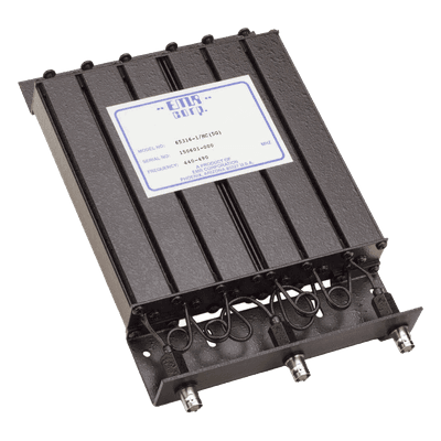 Duplexer de Rechazo de Banda / 440-490 MHz / 4.6-6 MHz Separación Tx-Rx / 50 W / 6 Cavidades / 1.25 x 6 x 9.5 in
