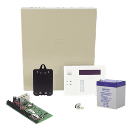 Panel de Alarma Híbrido / 48 Zonas / 3 Particiones / Teclado con Receptor Inalámbrico Integrado / Comunicador IP y 4G / 16 Detectores de Humo de Dos Hilos