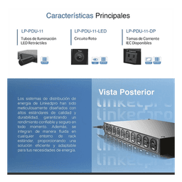 PDU para Rack / 11 Salidas NEMA 5-15R / 120 Vca / 15 A / 1U / 19 in / Cable 1.80 m / Protección contra Sobretensiones