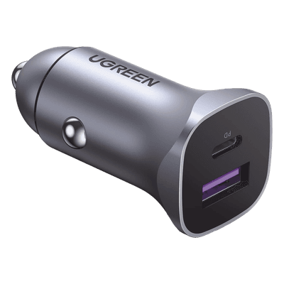 Cargador Vehicular / 30W / Puertos USB-C PD 3.0 y USB-A QC 3.0 / Entrada 12-24V / Aluminio / Protección Integral