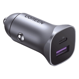 Cargador Vehicular / 30W / Puertos USB-C PD 3.0 y USB-A QC 3.0 / Entrada 12-24V / Aluminio / Protección Integral