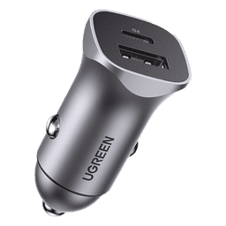 Cargador Vehicular / 30W / Puertos USB-C PD 3.0 y USB-A QC 3.0 / Entrada 12-24V / Aluminio / Protección Integral