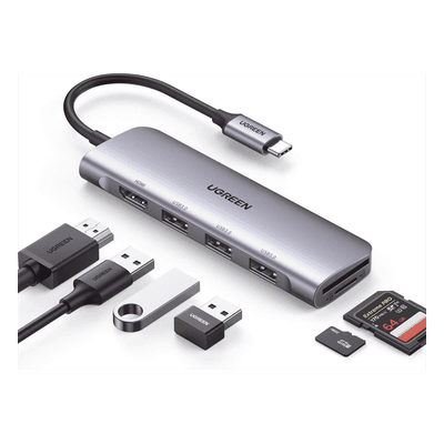 Docking Station USB-C / 6 en 1 / HDMI 4K@30Hz / 3 Puertos USB 3.0 / Lector SD + Micro SD / Aluminio