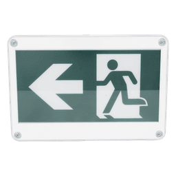 Letrero de Señalización de Emergencia / Alto Brillo / Doble Voltaje 120/220 VCA / Batería de Respaldo 120 min / Montaje Universal / IP Policarbonato