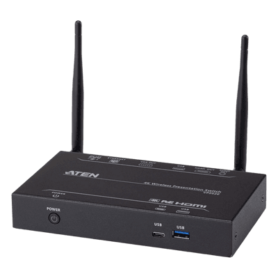 Switch de Presentaciones Inalámbrico / 4K UHD 30 Hz / VGA 1080p / Multivista 2 Fuentes / PoE / Control USB Posterior