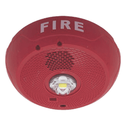 Sirena con Estrobo LED / 2 Hilos / Techo / 24 Vcd / Candela Seleccionable hasta 177 cd / Puntos de Prueba DVM / Color Rojo