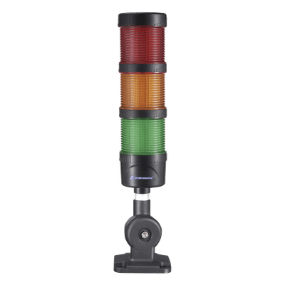 Torre Señalización LED / 3 Niveles Rojo Ámbar Verde / Buzzer 85 dB / 24 VCD / Fija o Intermitente / Base 60 mm / IP53