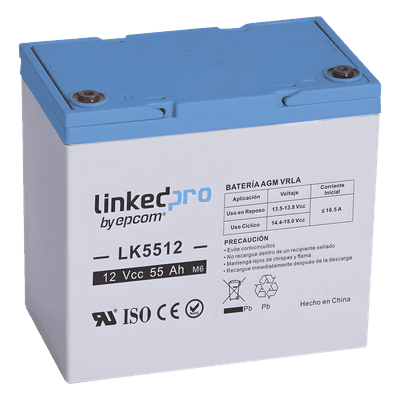 Batería de Respaldo AGM-VRLA / 12 V / 55 Ah / Vida Útil 5 Años / Terminales T2 / Certificación UL