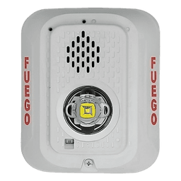 Sirena con Estrobo LED / 2 Hilos / Montaje en Pared / 24 Vcd / Candela Seleccionable / Texto en Español