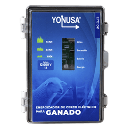 Energizador para Cercas Electrificadas / 10,000 V / 2 Joules / 25 km (82,020 ft) / Alimentación Solar 12 V / Batería Respaldo 3 Días