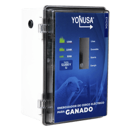 Energizador para Cercas Electrificadas / 10,000 V / 2 Joules / 25 km (82,020 ft) / Alimentación Solar 12 V / Batería Respaldo 3 Días