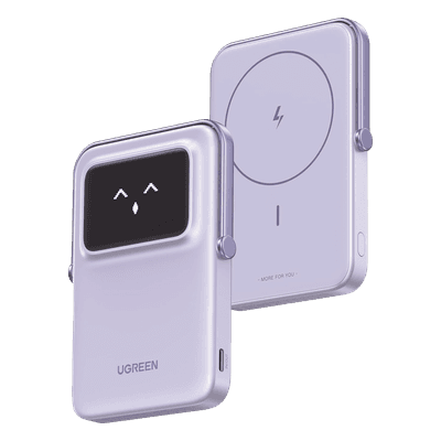 Power Bank Inalámbrico / 10000 mAh / Carga Inalámbrica 7.5W / PD 20W USB-C / Pantalla TFT con Emojis / Soporte Plegable / MagSafe Compatible