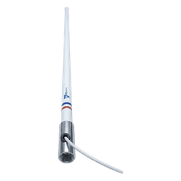 Antena Marina VHF / Fibra de Vidrio / 156-163 MHz / 6 dBi / 2.4 m (7.9 ft) / Cable 10 m (32.8 ft) / Base Acero Inoxidable