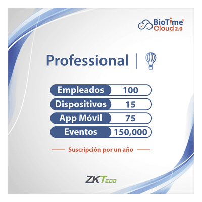 Licencia Cloud / 100 Usuarios / 15 Dispositivos / Gestión de Asistencia / Anual
