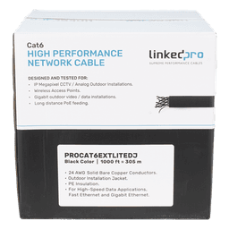 Bobina de Cable UTP / Cat6 / 305m (1000 pies) / Doble Forro / Exterior / Climas Extremos / Negro
