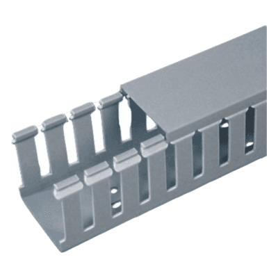 Canaleta Ranurada de PVC / 1.75 in Ancho / 2.11 in Alto / 6.56 ft Largo / Tipo F / UL94 V-0 / Gris
