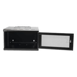 Gabinete de Pared 19 in / 6U / Profundidad 455 mm / Carga 60 kg / Puerta Perforada / 2 Ventiladores / Panel Cepillo