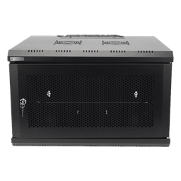 Gabinete de Pared 19 in / 6U / Profundidad 455 mm / Carga 60 kg / Puerta Perforada / 2 Ventiladores / Panel Cepillo