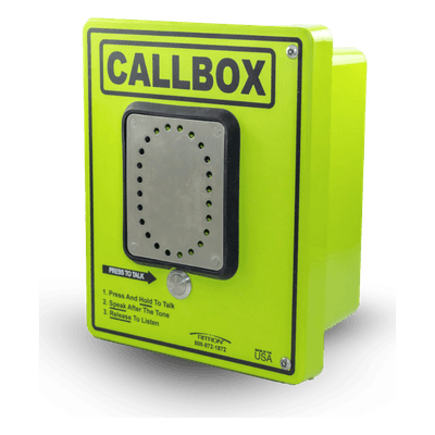 Intercomunicador Bidireccional / 2 W (AC) / 800 mW (Batería) / Audio Ajustable de Alta Intensidad / IP65 / Carcasa Antivandálica de Fibra de Vidrio / Control de Acceso por Relay / Entrada de Sensor