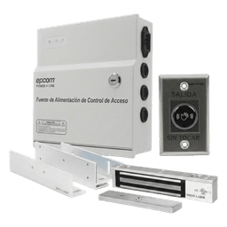Kit de Control de Acceso / Fuente 12 VCD 5A / Chapa Magnética 600 lbs / Botón Sin Contacto / Montajes L y Z / Batería de Respaldo Opcional