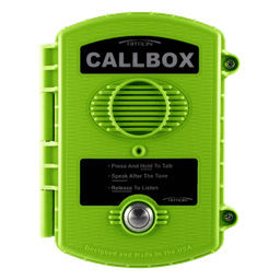 Callbox UHF / 450-470 MHz / Gabinete de Policarbonato para Exteriores / Botón PTT Antivandálico / Alimentación por Baterías D o Externa