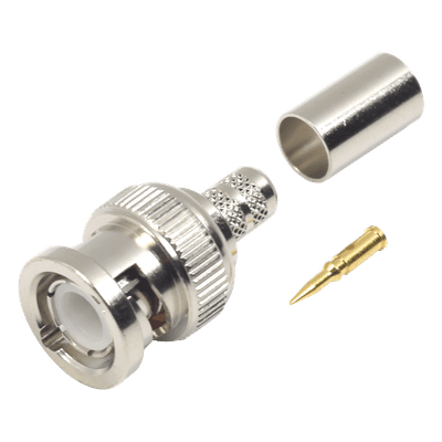 Conector BNC Macho / Anillo Plegable / RG-8/X / LMR-240 / Belden 9258 / Cuerpo Bronce Niquelado
