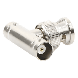 Adaptador RF en T / BNC Macho a Doble BNC Hembra / 50 Ohm / Cuerpo Troquelado Niquelado / Contacto Oro / Aislante Delrin