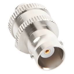 Adaptador de Conector RF / BNC Hembra a SMA Hembra / Montaje en Línea / Cuerpo Niquelado / Contacto de Oro / Aislante de Teflón