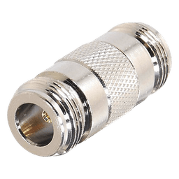 Adaptador Coaxial Tipo Barril / 50 Ohm / Conector N Hembra a N Hembra / Montaje en Línea / Cuerpo Bronce Plateado / Contacto Oro / Aislante Teflón