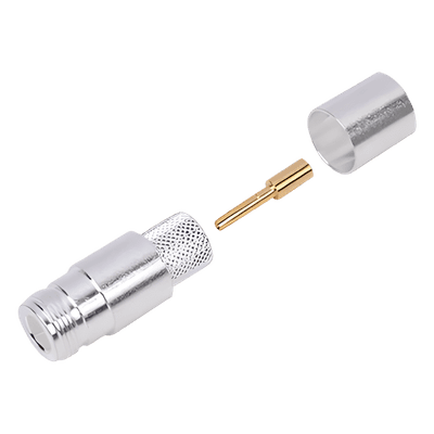 Conector RF / N Hembra / Anillo Plegable / LP600 LMR-600 7977A CNT-600 / Cuerpo Bronce Plateado / Contacto Oro