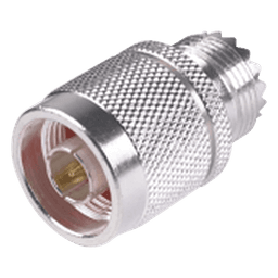 Adaptador Coaxial en Línea / Conector N Macho a UHF Hembra (SO-239) / Cuerpo Bronce Plateado / Contacto Oro / Aislante Teflón