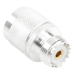 Adaptador Coaxial en Línea / Conector N Macho a UHF Hembra (SO-239) / Cuerpo Bronce Plateado / Contacto Oro / Aislante Teflón