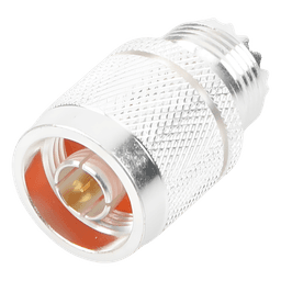 Adaptador Coaxial en Línea / Conector N Macho a UHF Hembra (SO-239) / Cuerpo Bronce Plateado / Contacto Oro / Aislante Teflón