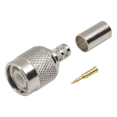 Conector Coaxial TNC Macho / Anillo Plegable / Cables RG-58/U y LMR-195 / Cuerpo Níquel / Contacto Oro / Aislante Delrin