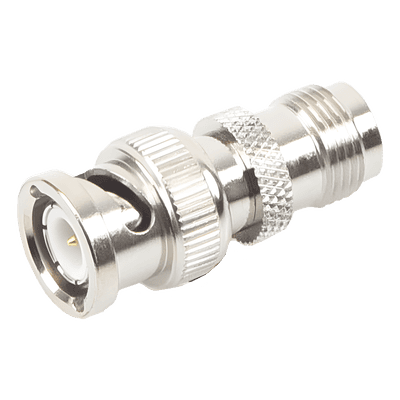 Adaptador RF Coaxial / TNC Hembra a BNC Macho / Montaje en Línea / Cuerpo Bronce Niquelado / Contacto Oro / Aislante Teflón
