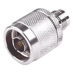 Adaptador RF en Línea / TNC Hembra a N Macho / Cuerpo Bronce Niquelado / Contacto Oro / Aislante Teflón